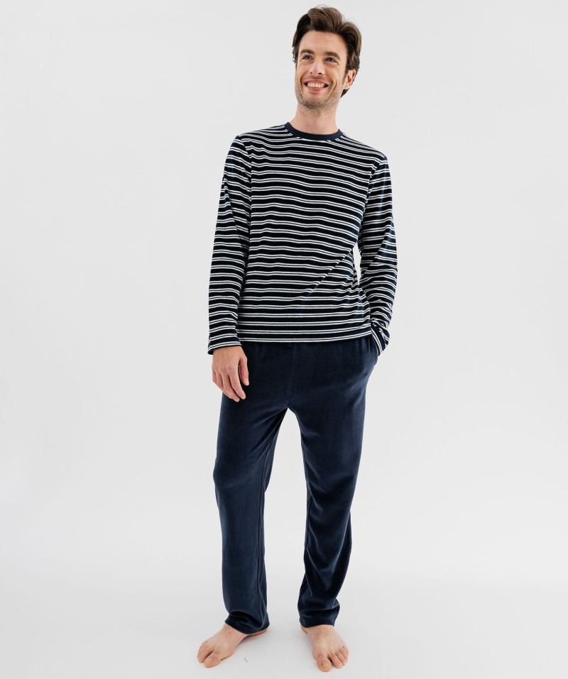 Pyjama en velours avec haut rayé homme